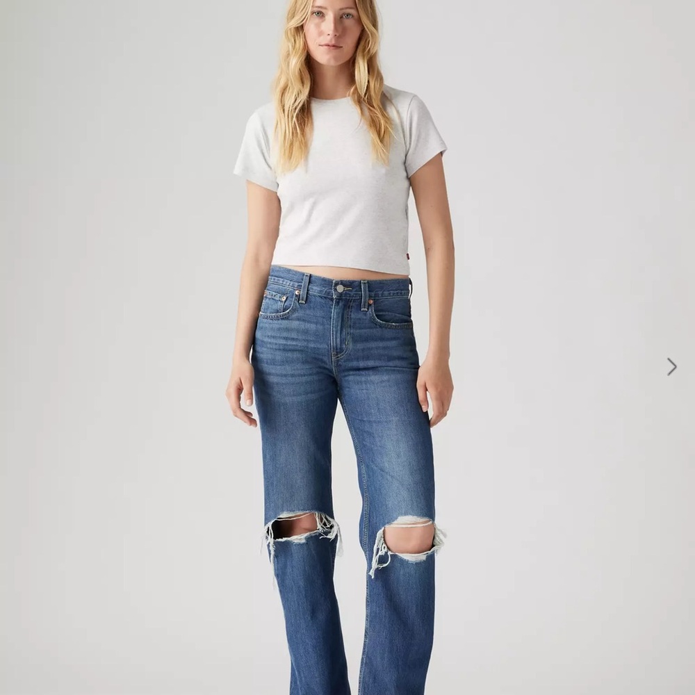 Levi's Blue Ripped Straight Leg Jeans